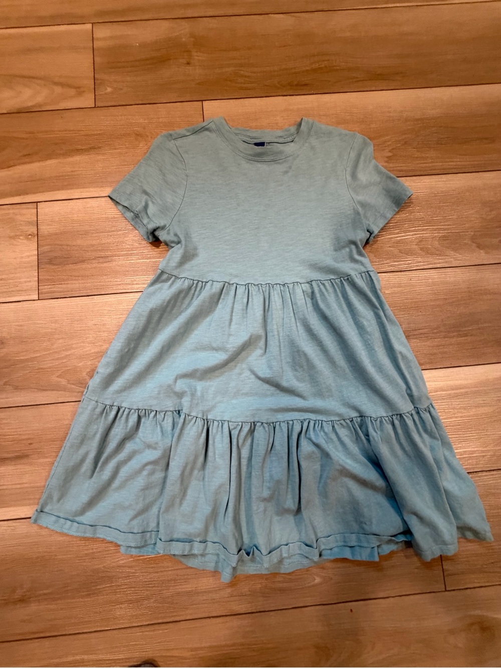Women’s Short-Sleeve Tiered Dress in Light Blue